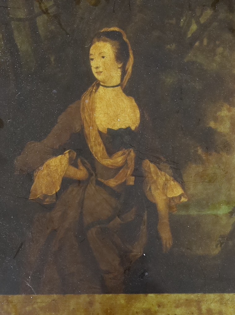 After Sir Joshua Reynolds, reverse print on glass, ‘Mrs Bonfoy’, 36 x 26cm and another damaged reverse print, ‘Alexander’